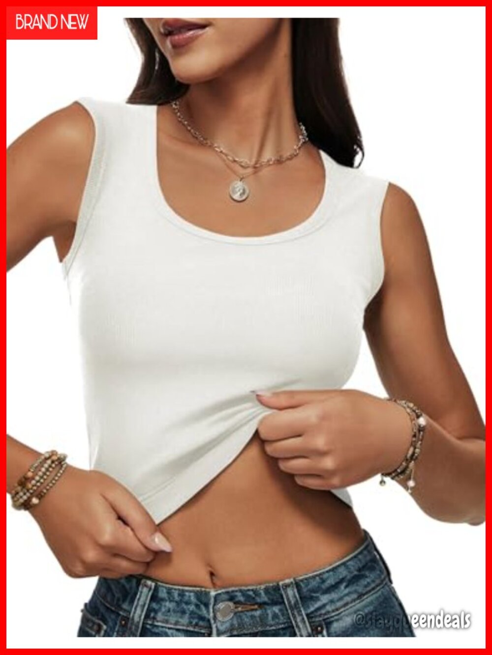 Ribbed Cropped Tank Top Women Wide Strap Scoop Neck Fitted Sleeveless Summer